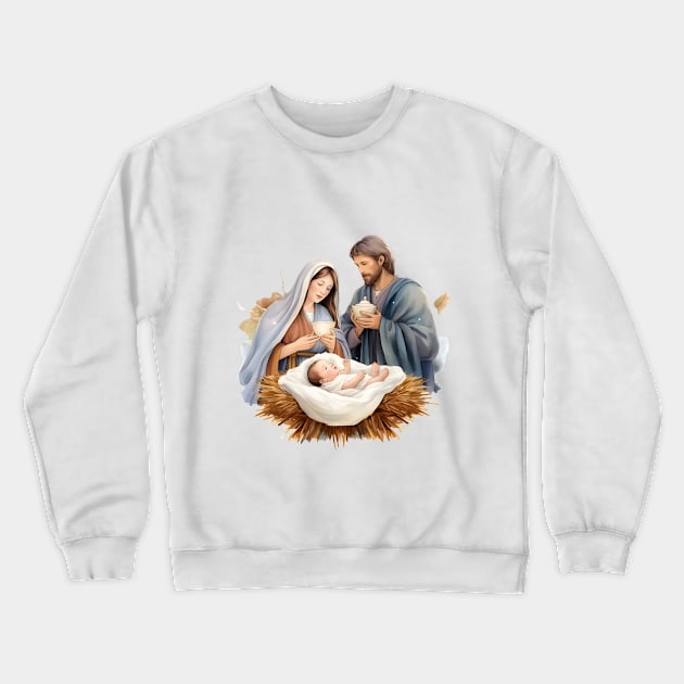 Watercolor Nativity Scene Crewneck Sweatshirt by nomanians
